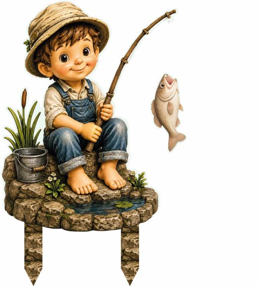 Gartenfigur aus Aluverbund mit Anglermotiv